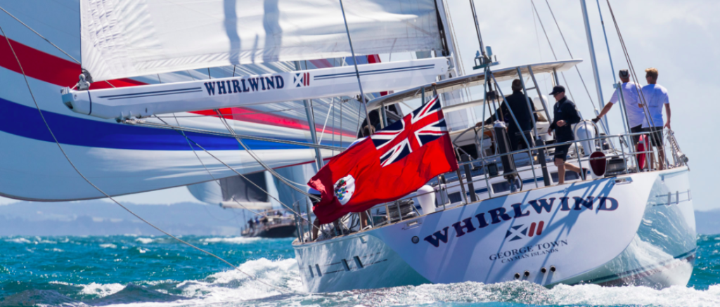 Sailing yacht Whirlwind XII at the Mastercard Superyacht Regatta with crew on deck