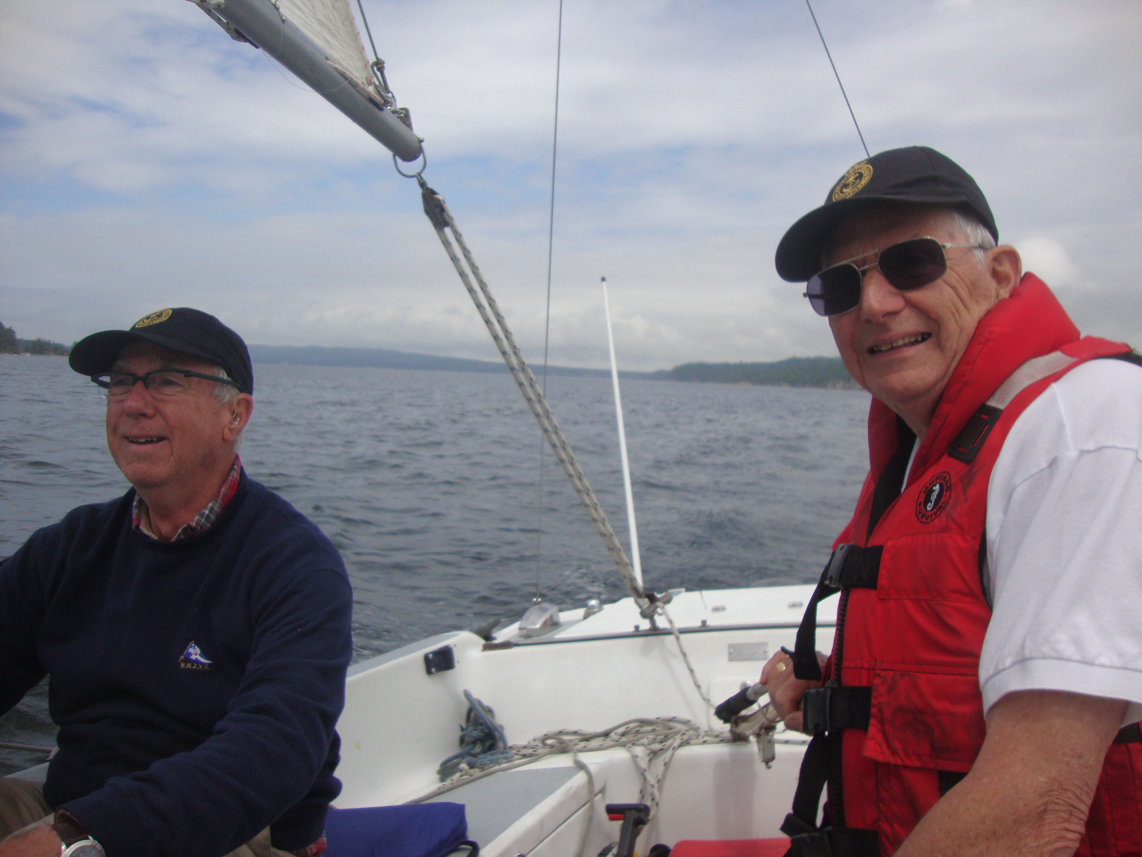 Ron Holland and Commander John Horton Steveston Life Boat sailing Kia Aura off Vancouver