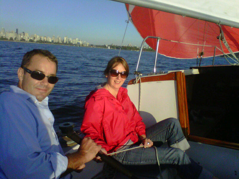 NZ Canadian High Commissioner Simon Tucker at the helm and Melissa Trochon, Trade Commissioner and Consul General NZTE on the spinnaker sheet, off the Vancouver coast