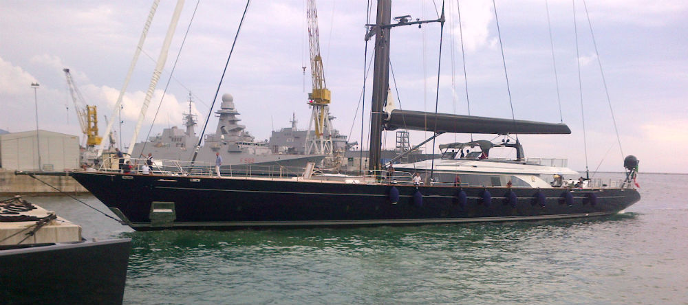 Perseus^3 afloat and rigged in Tuscany a Perini Navi and Ron Holland Design collaboration