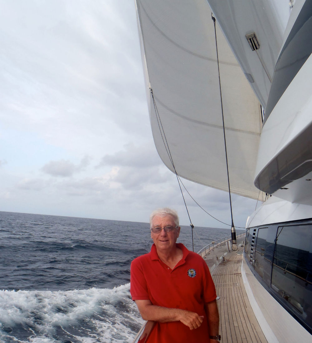 Ron Holland onboard M5, sailing in the Pacfic Ocean