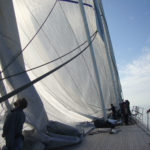 Perseus^3 sailing yacht, installing sails
