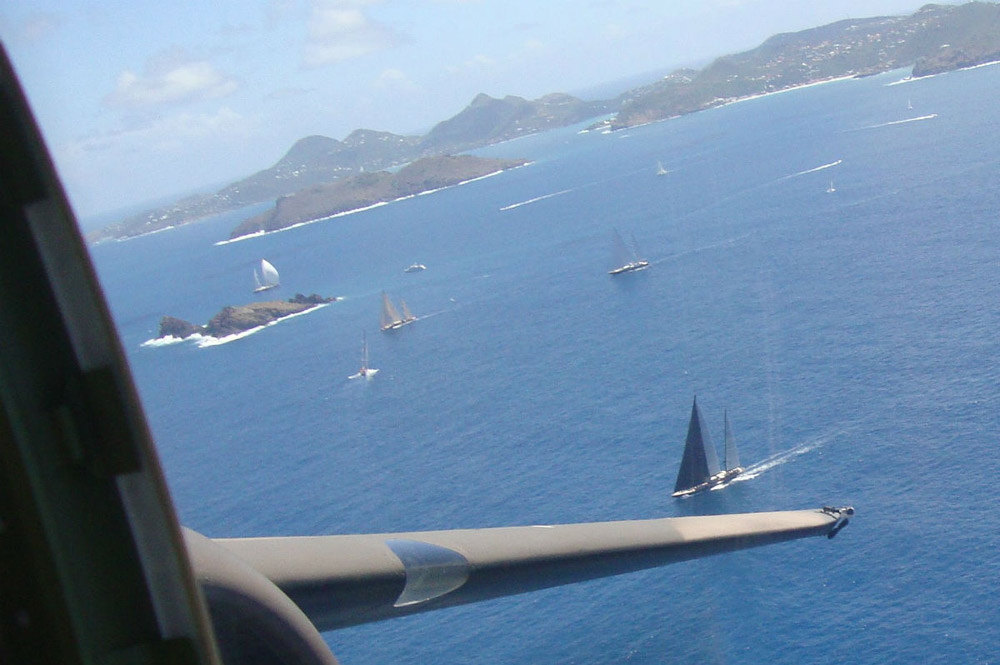 flying low over the race St Barths Bucket, thanks Lewis Air Legends