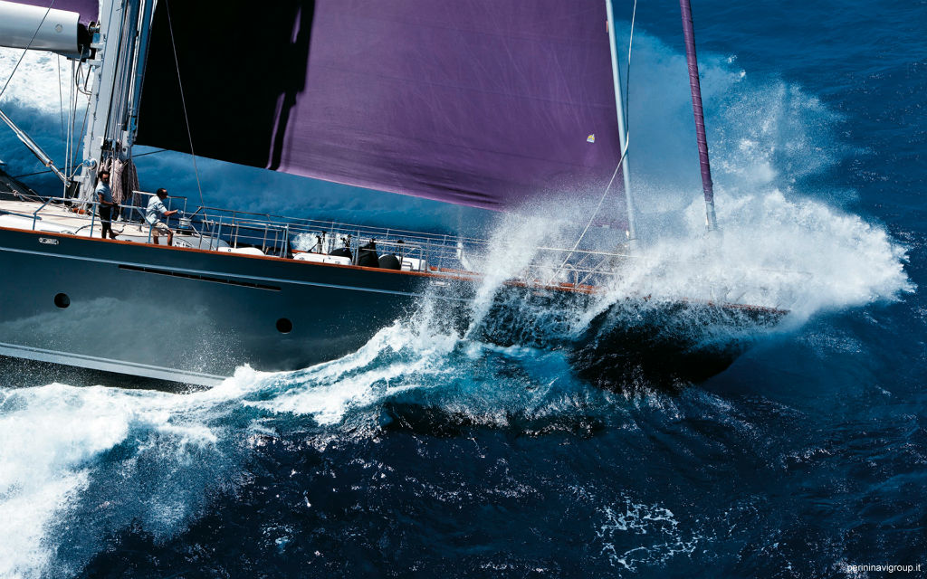 Baracuda going fast, a Perini Navi Ron Holland Design 50 metre sailing yacht
