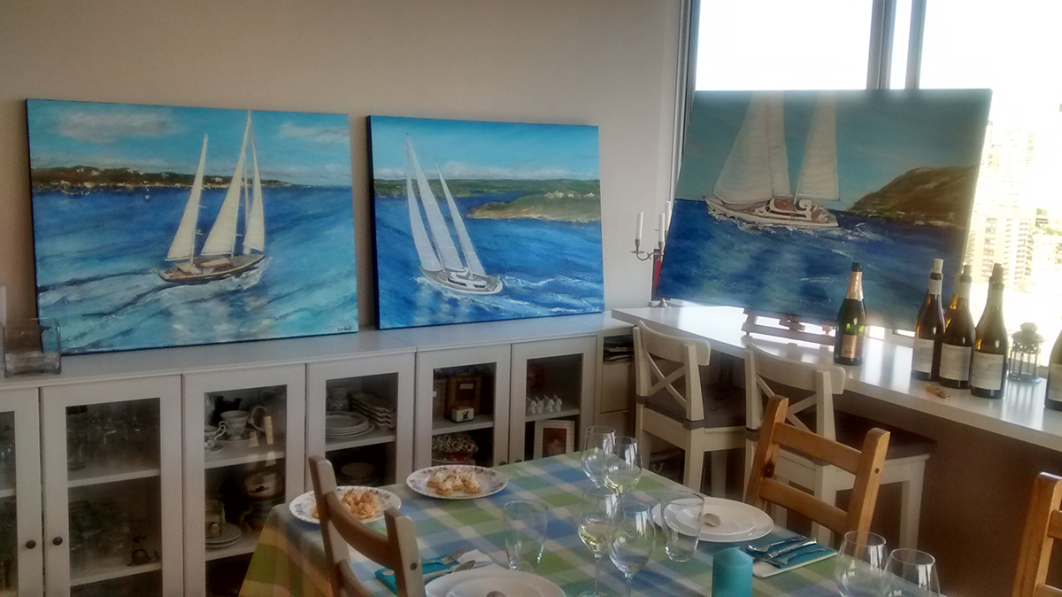 ArtEats Bohemian Dinner and Exhibition of features and paintings of Ron Holland yachts