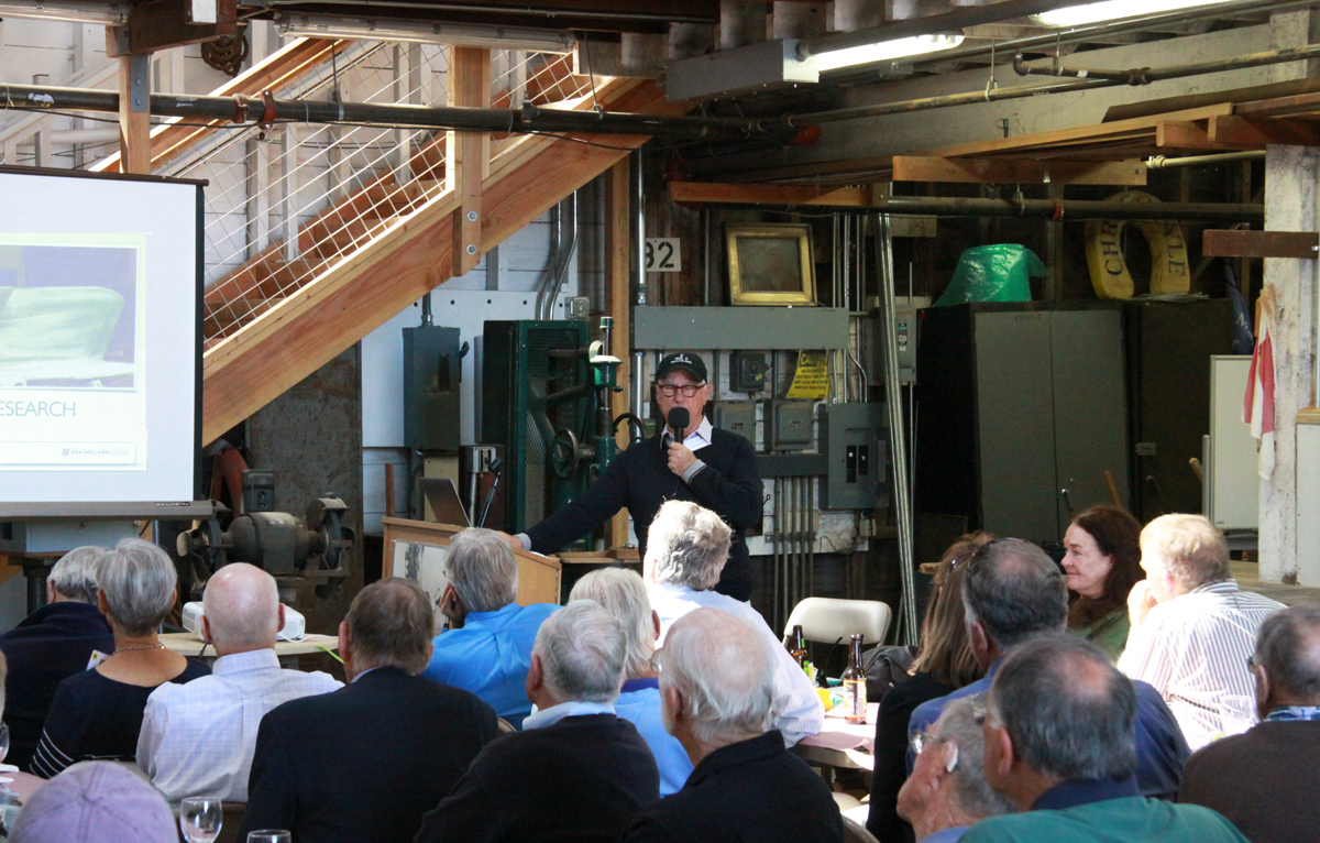 Spaulding Center in Sausalito California, Ron Holland presents 50 years of wooden boat design for members of the CCA (Cruising Club of America)