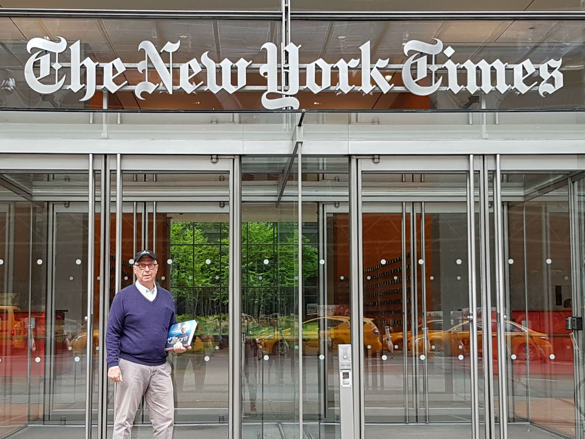 Author Ron Holland at New York Times entrance NYC