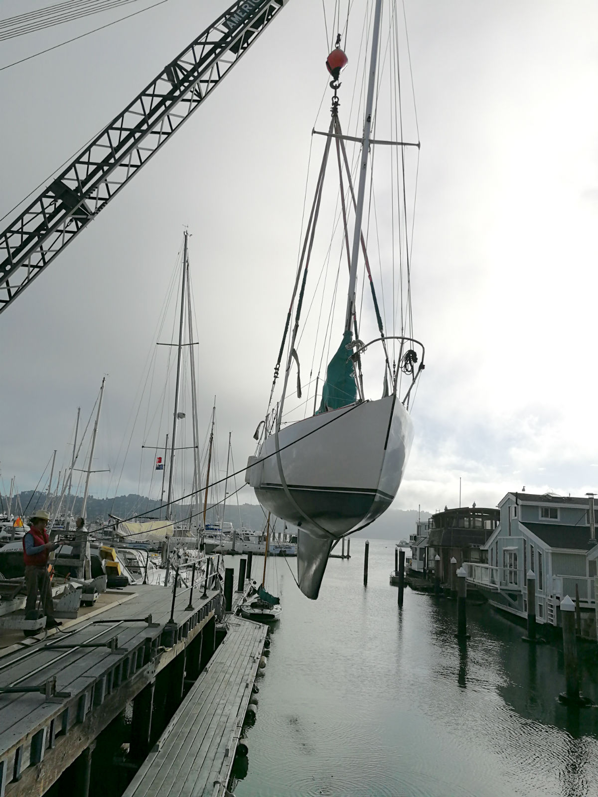 Sailing yacht Spirit haul out at the Spaulding Marine Center Sausalito California
