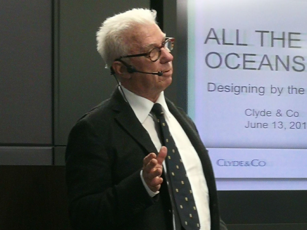 Ron Holland presents his memoir All The Oceans at Clyde & Co London UK June 2018
