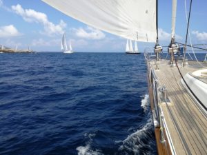 View from deck of competition at Perini NAvi Cup Sardinia Italy 2018