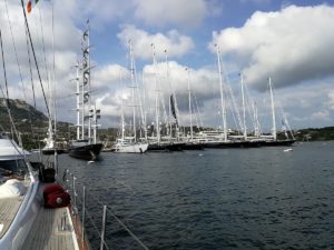 Sailing Yachts at Porto Cervo Italy await the races for Perini Navi Cup Sardinia Italy