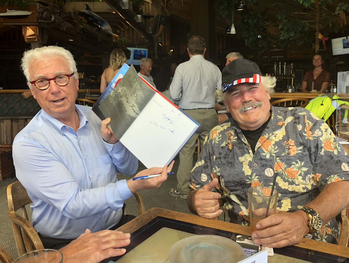 Ron Holland, author of All The Oceans signs dedication for book fan in San Diego, October 2018
