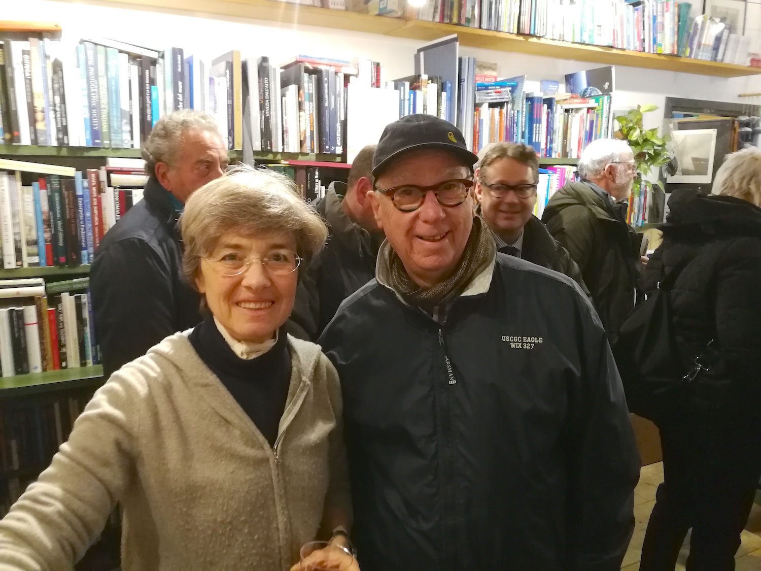 Yacht Designer, Ron Holland with Cristina Giussani of Mare di Carta book store in Venice, Italy January 2019
