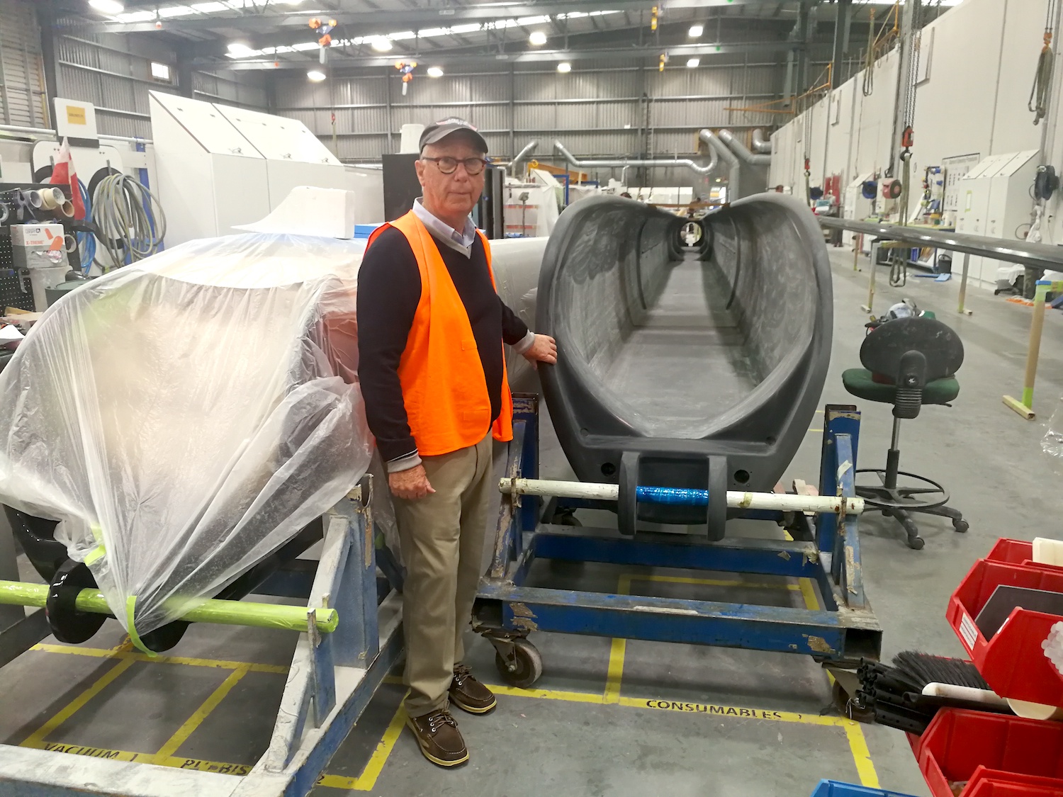 Ron Holland visits Southern Spars in Auckland to check on build progress of "Katana" the fourth in the Ron Holland - Perini Navi 60 Meter design collaboration