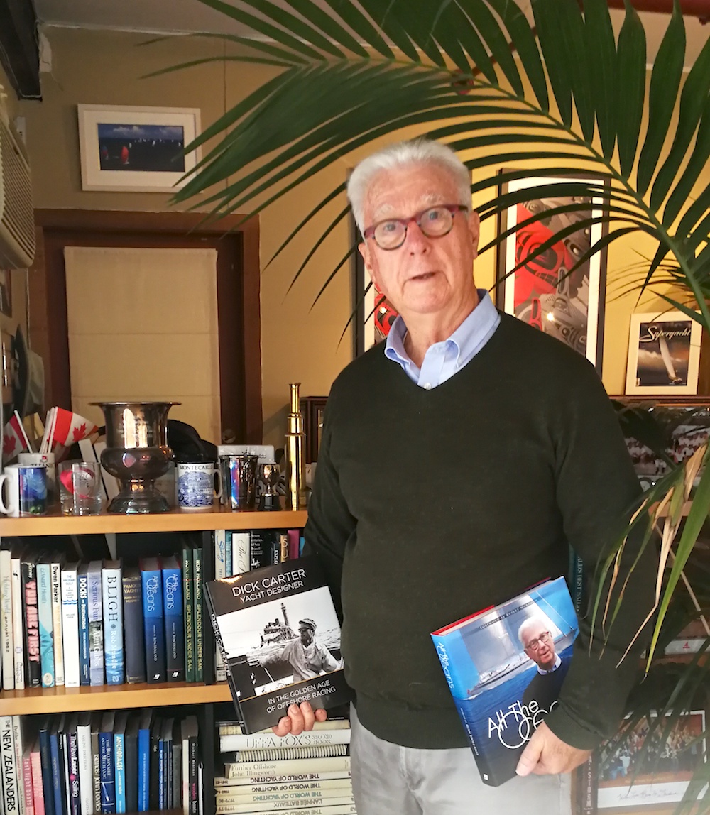 Ron Holland at the office with Dick Carters Yacht Designer "In the Golden Age of Offshore Racing" and his own memoir "All The Oceans"