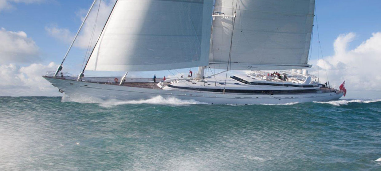 Ron Holland Design sailing yacht M5 under sail off Falmouth UK