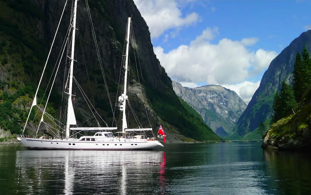 Ron Holland Design yacht Juliet cruising a fjord in Norway