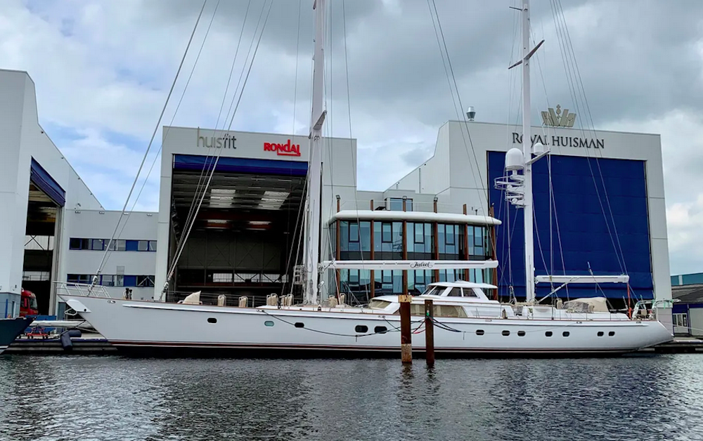 Sailing yacht Juliet relaunched from Royal Huisman Shipyard after a refit for hybrid conversion