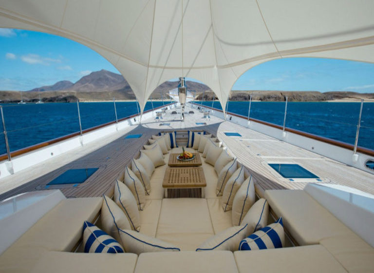 Aft deck tent aboard sailing yacht Ethereal designed by Ron Holland Design