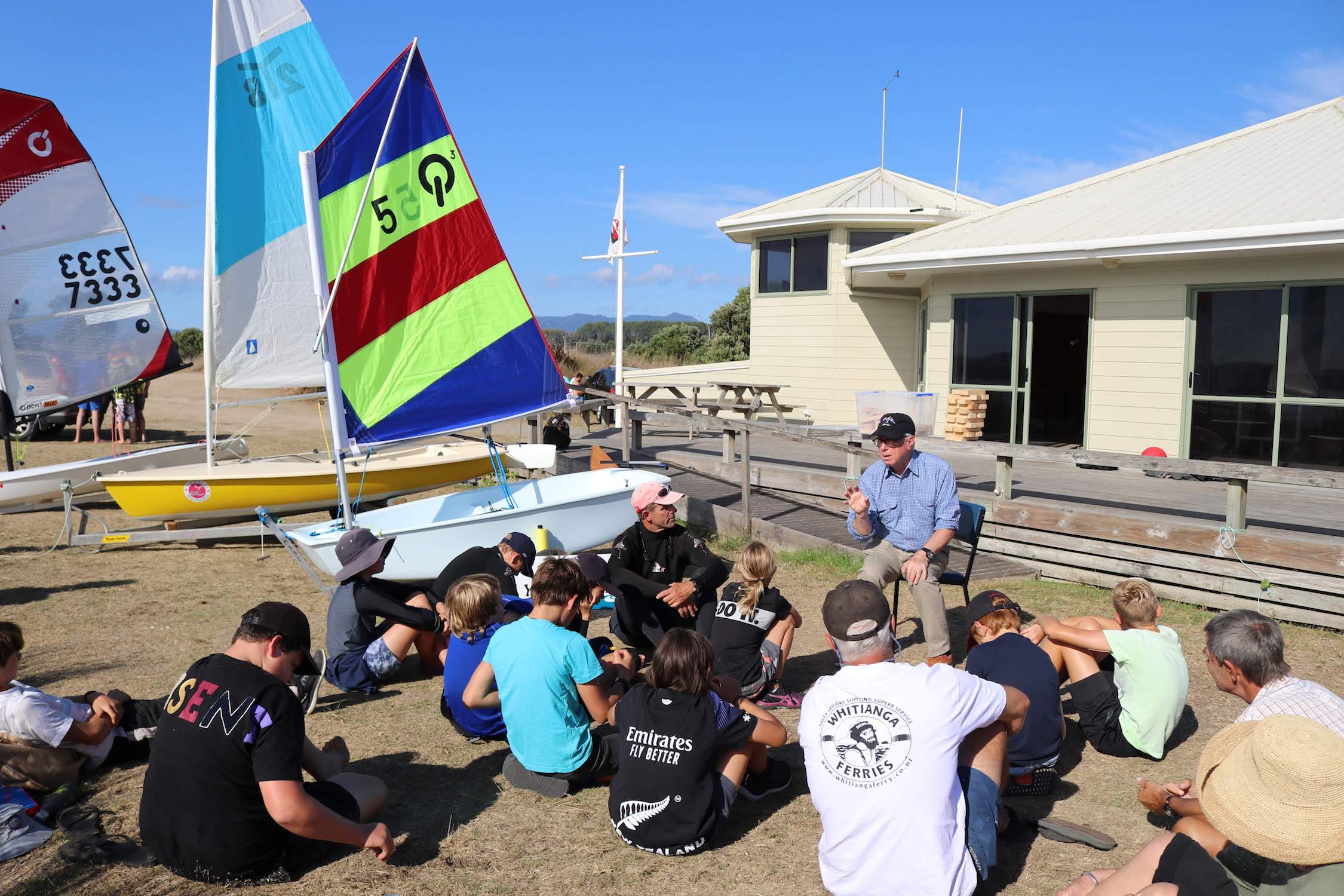 Ron Holland at Mercury Bay Boating Club 2019 giving a shore side lecture to Youth Sailing members before the world went into lock down due to Covid 19