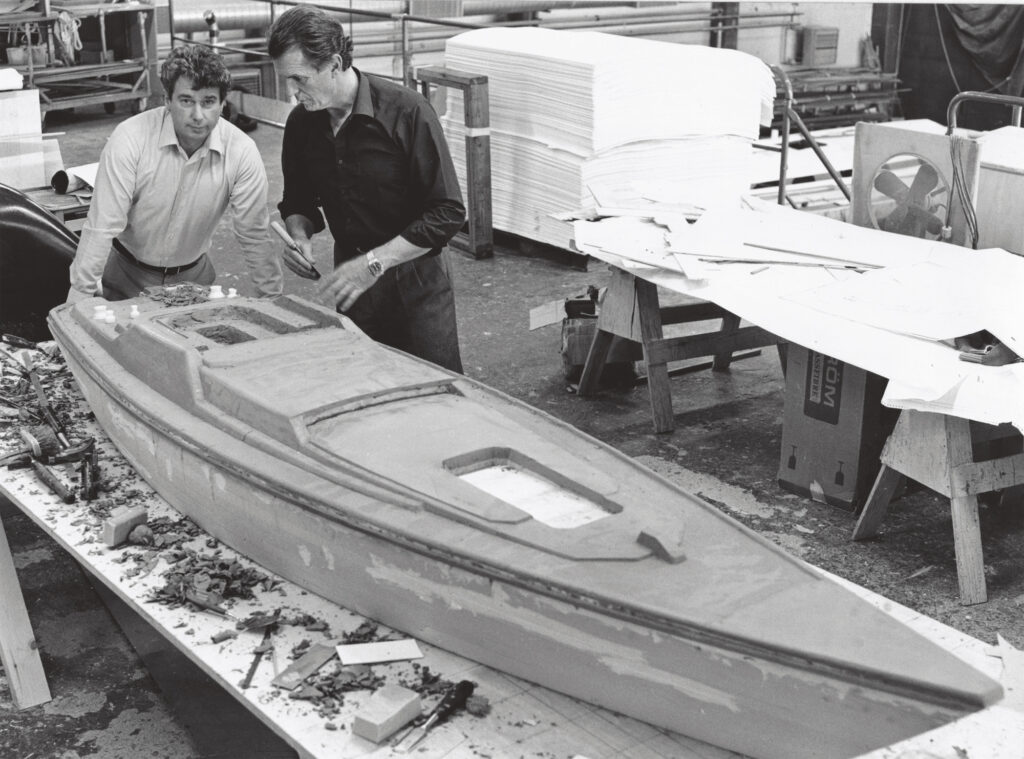 Ron Holland and Jon Bannenberg at Nautor Swan ship yard in Finland designing sailing yacht Garuda the first 100 foot Swan yacht to be launched